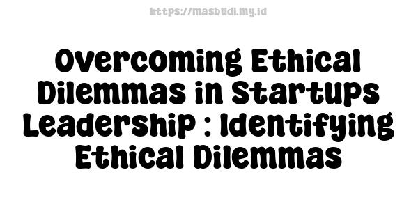 Overcoming Ethical Dilemmas in Startups Leadership : Identifying Ethical Dilemmas